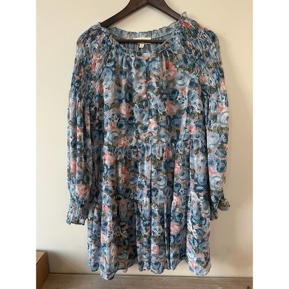 Chiffon Floral Print Dress - Peach Love California - Size Large - Picture 3 of 6